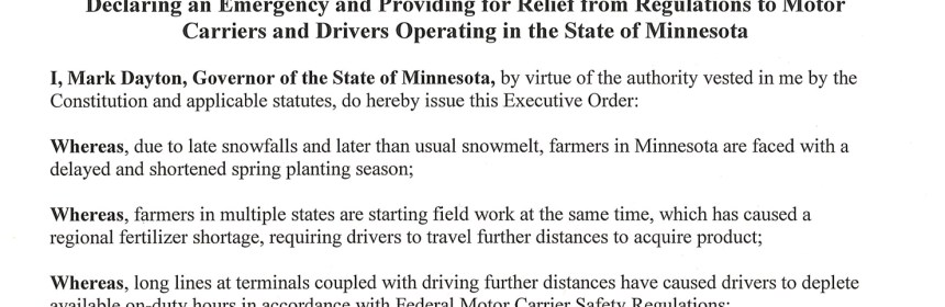 mn executive order truck drivers fertilizer