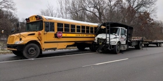 school bus hit by truck